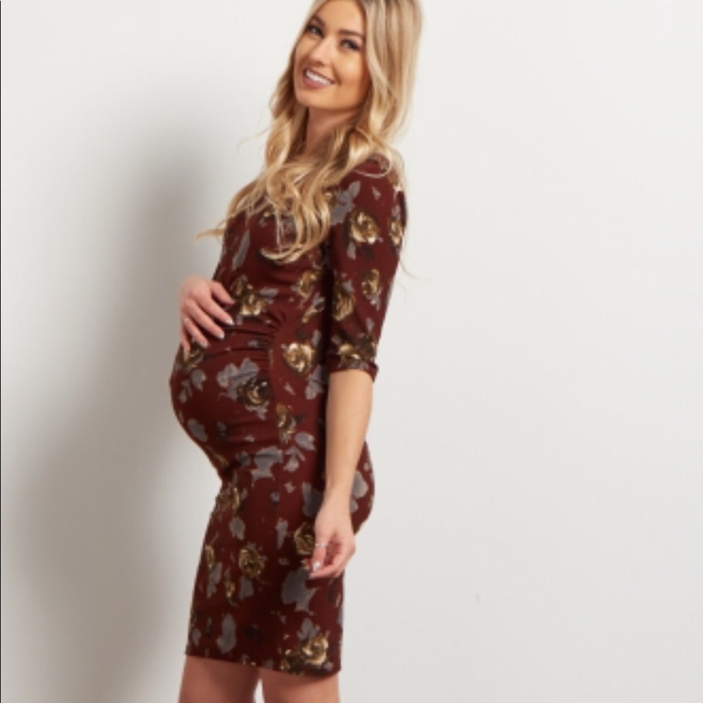 NWT Rust Floral Fitted Maternity Dress - Sz M